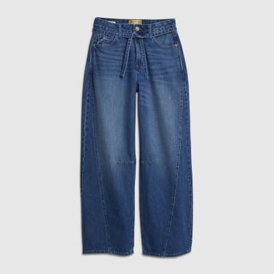 Blue Baggy Wide Leg Tie Waist Jeans