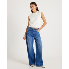 Blue Baggy Wide Leg Tie Waist Jeans