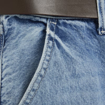 Blue Belted Low Rise Baggy Wide Leg Jeans