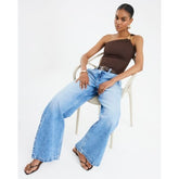 Blue Belted Low Rise Baggy Wide Leg Jeans