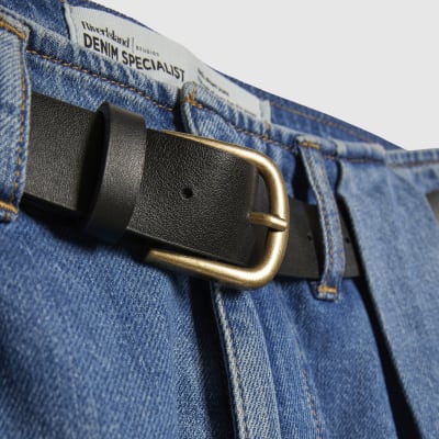 Blue Belted Pleated Wide Leg Jeans