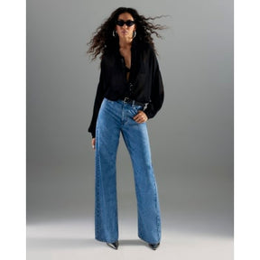 Blue Belted Relaxed Straight Leg Jeans