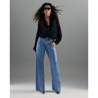 Blue Belted Relaxed Straight Leg Jeans