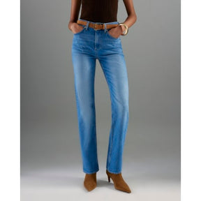Blue Belted Stretch Straight Leg Jeans