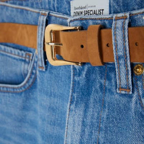 Blue Belted Stretch Straight Leg Jeans