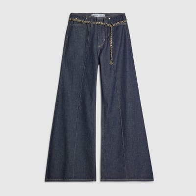 Blue Belted Wide Leg Jeans