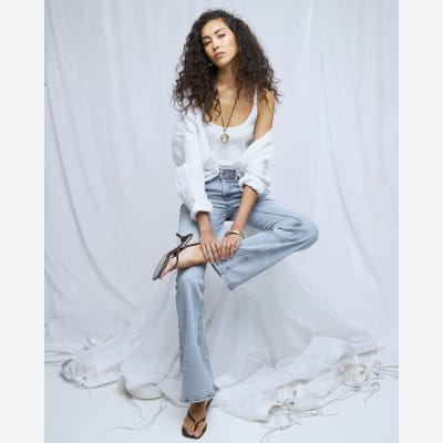 Blue Bootcut Mid Rise Jeans