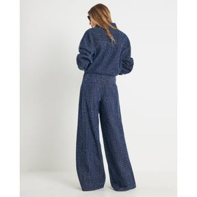 Blue Boucle Baggy Wide Leg Jeans