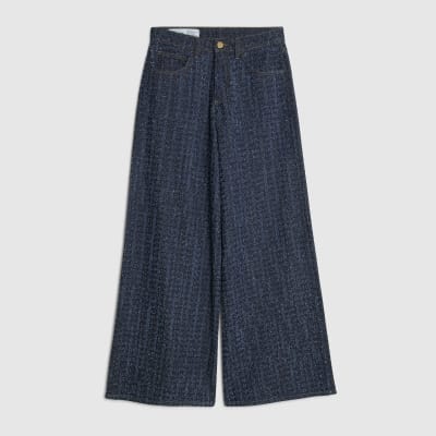 Blue Boucle Baggy Wide Leg Jeans