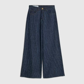 Blue Boucle Baggy Wide Leg Jeans