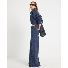 Blue Boucle Baggy Wide Leg Jeans