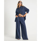 Blue Boucle Baggy Wide Leg Jeans