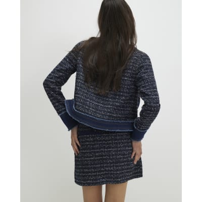 Blue Boucle Denim A line Mini Skirt