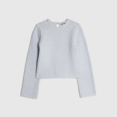Blue Boucle Embellished Jumper