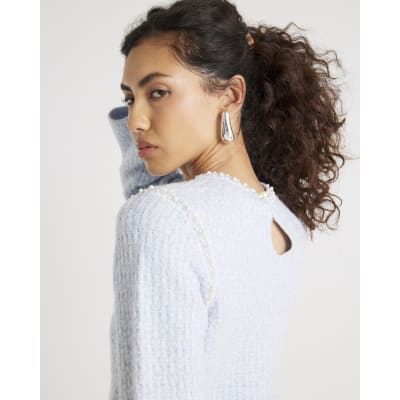 Blue Boucle Embellished Jumper