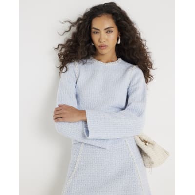 Blue Boucle Embellished Jumper