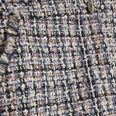 Blue Boucle Fringed Trim Shorts