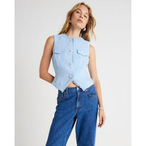 Blue Boucle Sleeveless Fringed Waistcoat