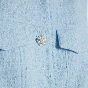 Blue Boucle Sleeveless Fringed Waistcoat