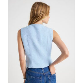 Blue Boucle Sleeveless Fringed Waistcoat