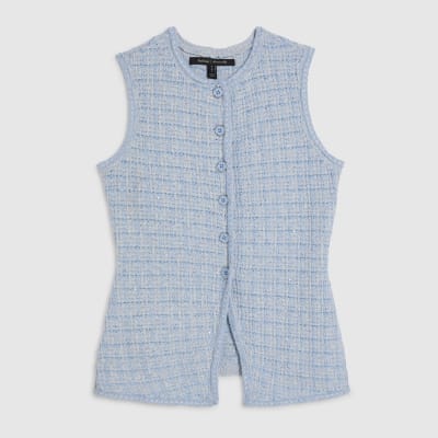 Blue Boucle Sleeveless Waistcoat