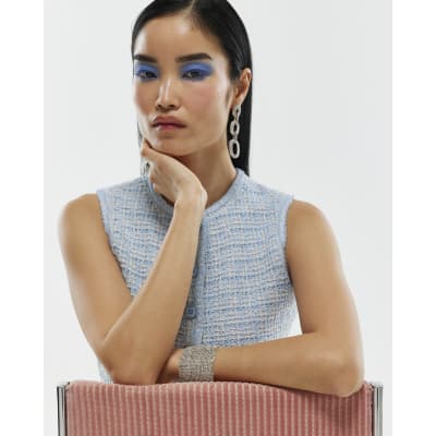 Blue Boucle Sleeveless Waistcoat