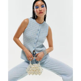 Blue Boucle Sleeveless Waistcoat