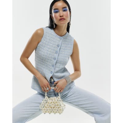 Blue Boucle Sleeveless Waistcoat