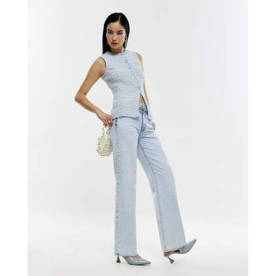 Blue Boucle Sleeveless Waistcoat