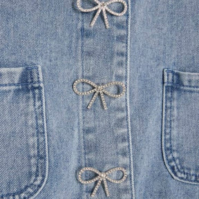 Blue Bow Button Denim Jacket