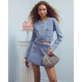 Blue Bow Button Denim Jacket