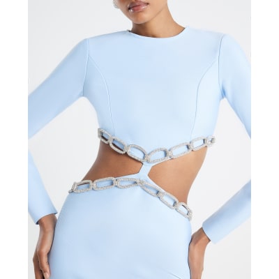 Blue Chain Detail Cut out Mini Dress