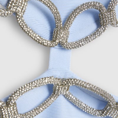 Blue Chain Detail Cut out Mini Dress