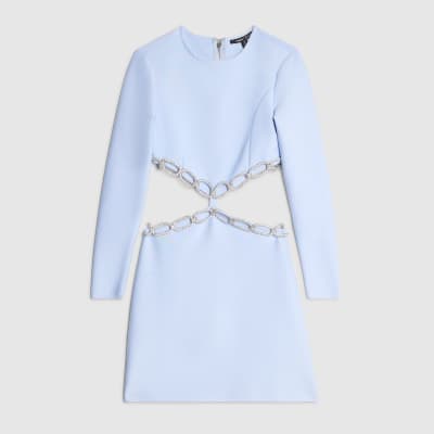 Blue Chain Detail Cut out Mini Dress
