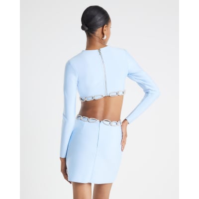 Blue Chain Detail Cut out Mini Dress