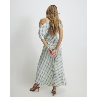 Blue Check Maxi Skirt