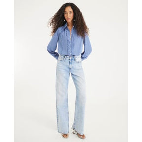Blue Chiffon Scallop Trim Shirt