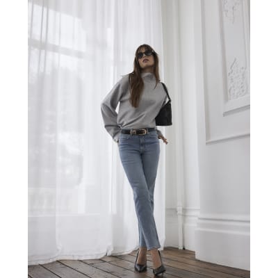 Blue Classic High Waisted Slim Fit Jeans