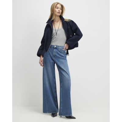 Blue Classic Wide Leg Jeans