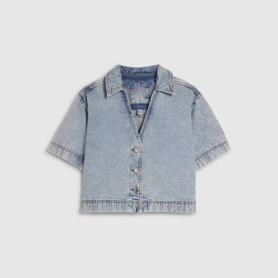 Blue Collared Boxy Denim Shirt