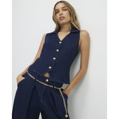 Blue Collared Denim Waistcoat