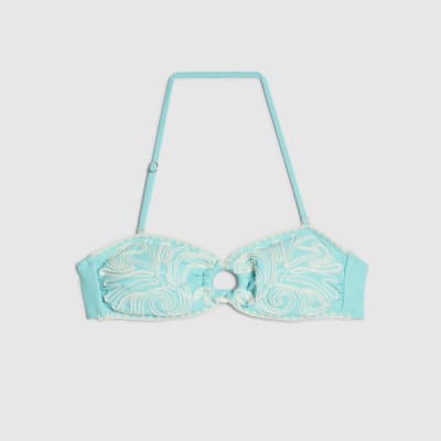 Blue Cornelli Print Bandeau Bikini Top