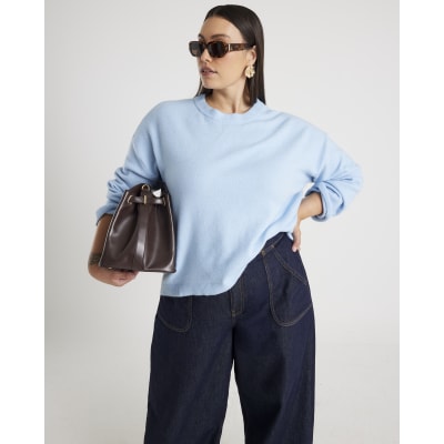 Blue Crew Neck Knitted Jumper