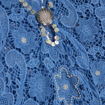 Blue Crochet Shell Maxi Dress