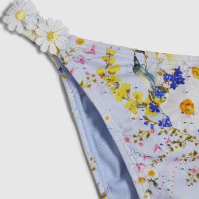 Blue Daisy Floral Print Bikini Bottoms