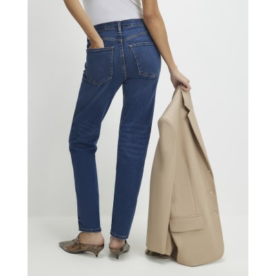 Blue Dark Classic High Waisted Slim Fit Jeans