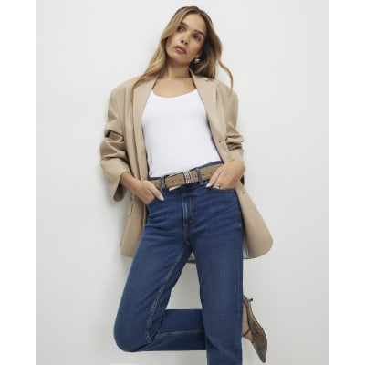 Blue Dark Classic High Waisted Slim Fit Jeans