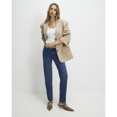 Blue Dark Classic High Waisted Slim Fit Jeans