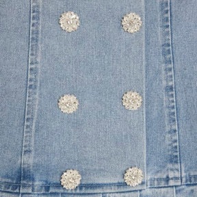 Blue Denim Bandeau Pleated Mini Dress