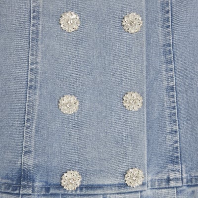 Blue Denim Bandeau Pleated Mini Dress